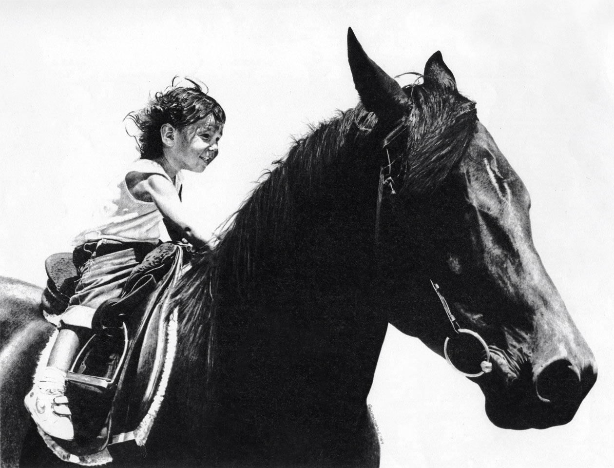 Boy On Horse - Charcoal Drawing by Ben Kikuyama