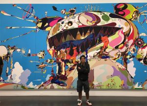 Ben in front of Murakami painting in Chicago